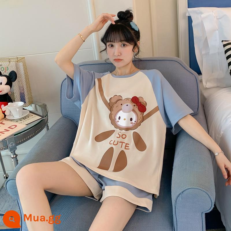 Bộ đồ ngủ ngắn tay ngọt ngào cho nữ mùa hè rộng rãi quần đùi học sinh cotton nguyên chất thường ngày mặc ở nhà nhỏ tươi bộ đồ hai mảnh hợp thời trang - 7969#