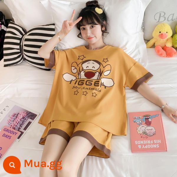 Bộ đồ ngủ ngắn tay ngọt ngào cho nữ mùa hè rộng rãi quần đùi học sinh cotton nguyên chất thường ngày mặc ở nhà nhỏ tươi bộ đồ hai mảnh hợp thời trang - 7942#