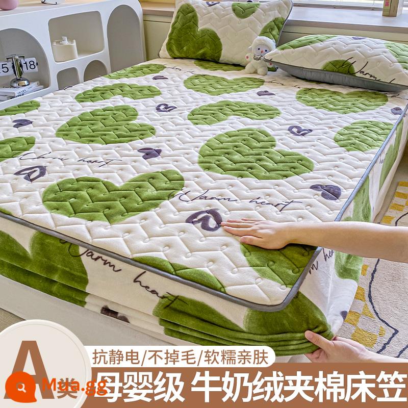 Giường cotton Velvet sữa, giường đơn, 2022 Túi đựng tấm nệm san hô dày mùa đông mới - Trái tim đến trái tim [Vung sữa ấm]