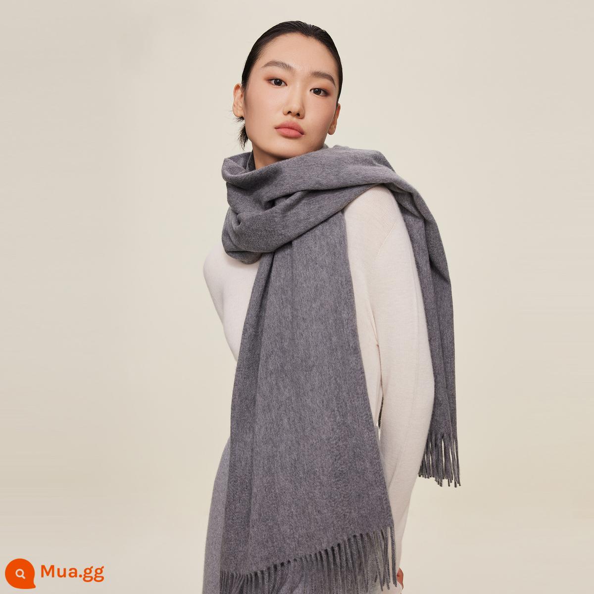 Khăn choàng cashmere tinh khiết Ordos 1980 ấm áp đa năng trong mùa thu đông trang trí tua rua - Bán trước màu xám carbon được vận chuyển trong vòng 30 ngày