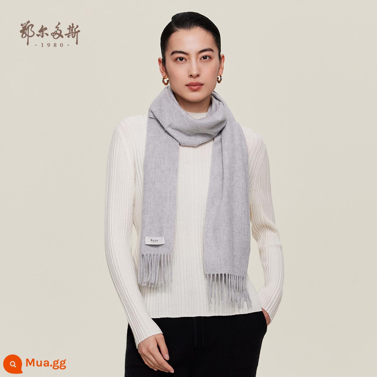 Ordos 1980 nam và nữ cùng phong cách 22 mùa thu đông mới khăn quàng cổ ấm áp toàn bộ bằng cashmere nguyên chất 180x30cm - Màu xám nông