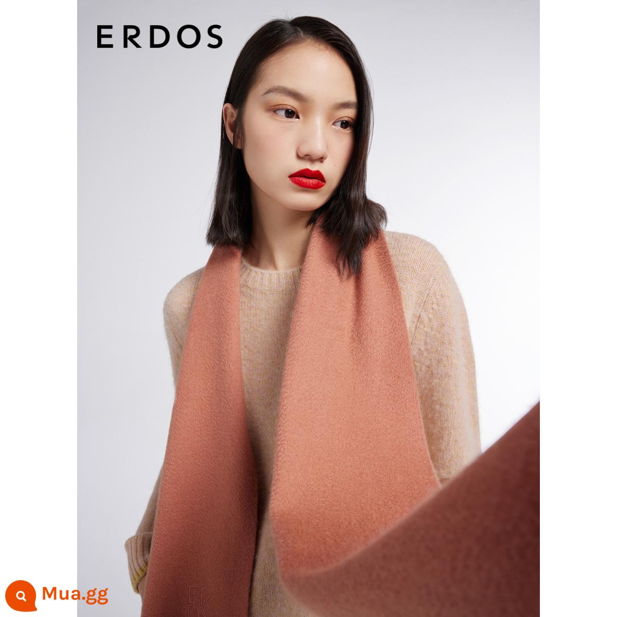 ERDOS 22 mùa thu đông mới khăn quàng cổ cashmere đồng màu cho nam và nữ cùng họa tiết kẻ sọc ấm khăn tua rua quà tặng trang trí - Quế-E226S1007