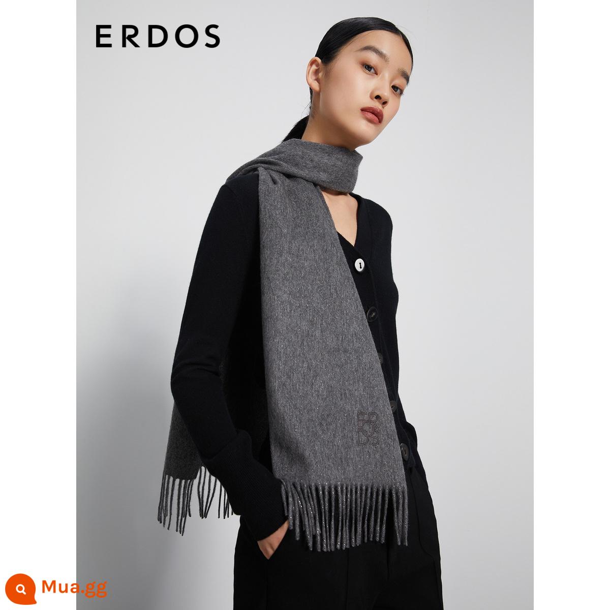 ERDOS 22 mùa thu đông mới khăn quàng cổ cashmere đồng màu cho nam và nữ cùng họa tiết kẻ sọc ấm khăn tua rua quà tặng trang trí - Đá phiến xám-E226S1007