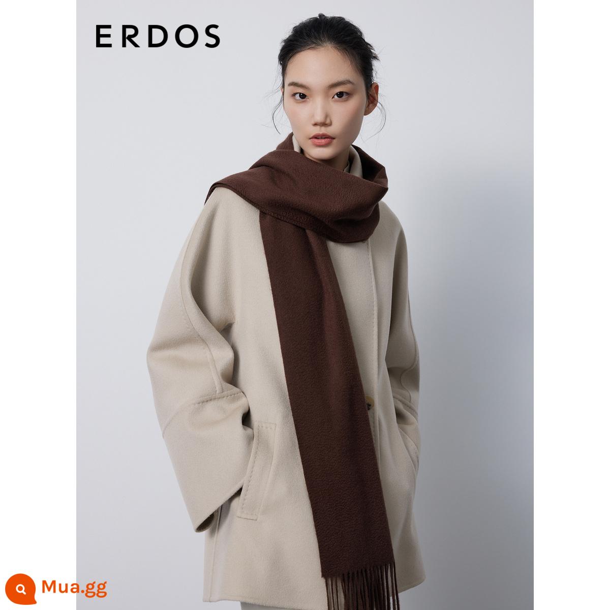 Khăn quàng cổ một lớp cashmere nguyên chất ERDOS 23 sản phẩm mới mùa đông dành cho nam và nữ, màu trơn, khăn quàng dệt kim đa năng và ấm áp - ca cao