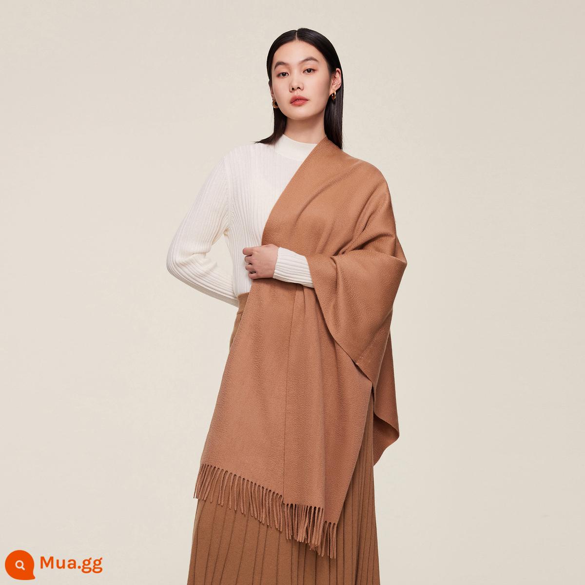 Khăn choàng cashmere tinh khiết Ordos 1980 ấm áp đa năng trong mùa thu đông trang trí tua rua - màu vàng lạc đà