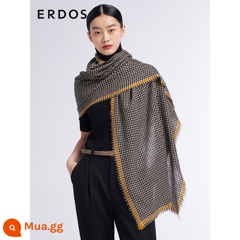 ERDOS 22 mùa thu đông mới nguyên chất khăn choàng cashmere nữ phong cách retro thời trang mỏng houndstooth khăn ấm 185X55cm - cam hoàng hôn