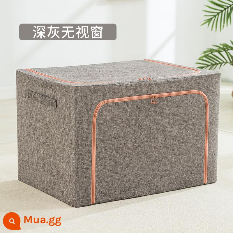 Dày cotton và lanh quần áo hộp bảo quản quần áo hộ gia đình hoàn thiện hộp chăn giỏ túi hiện vật công suất lớn gấp hộp - Mẫu không có cửa sổ màu xám đậm [bông và vải lanh]