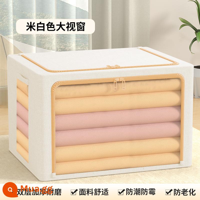 Dày cotton và lanh quần áo hộp bảo quản quần áo hộ gia đình hoàn thiện hộp chăn giỏ túi hiện vật công suất lớn gấp hộp - Cửa sổ lớn màu trắng nhạt [Vải lanh pha T/C]