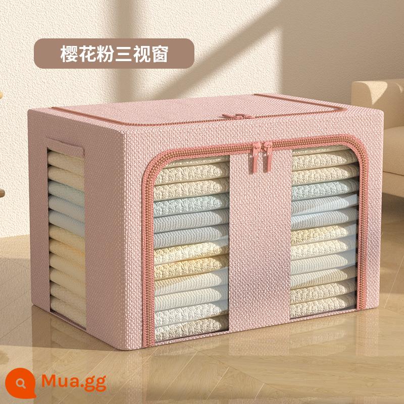 Dày cotton và lanh quần áo hộp bảo quản quần áo hộ gia đình hoàn thiện hộp chăn giỏ túi hiện vật công suất lớn gấp hộp - Sakura Pink-Ba Cửa Sổ [Cotton và Linen]