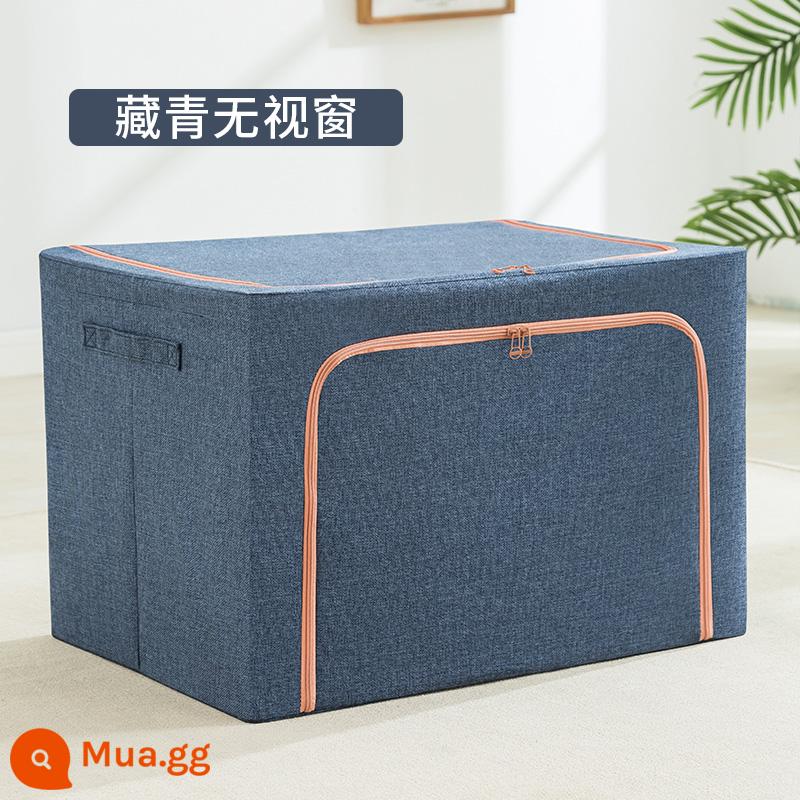 Dày cotton và lanh quần áo hộp bảo quản quần áo hộ gia đình hoàn thiện hộp chăn giỏ túi hiện vật công suất lớn gấp hộp - Mẫu không có cửa sổ màu xanh hải quân [bông và vải lanh]