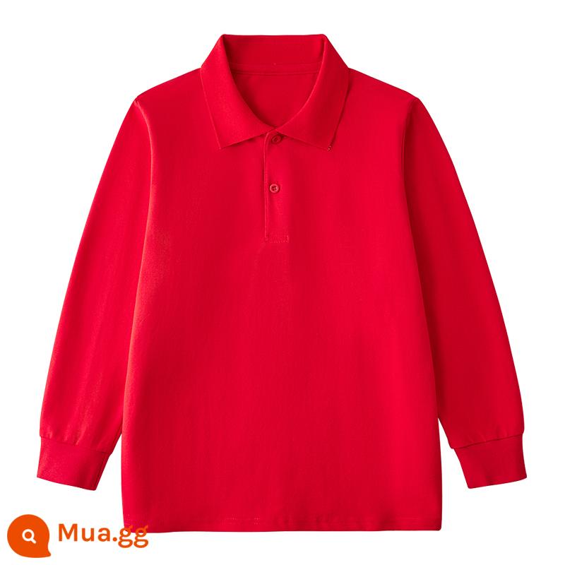 Áo sơ mi Polo trẻ em dài tay có cổ áo thun mùa xuân thu trung và lớn cho bé trai cotton nguyên chất màu trắng đáy áo sơ mi đồng phục học sinh tiểu học nữ - Mẫu áo polo màu đỏ