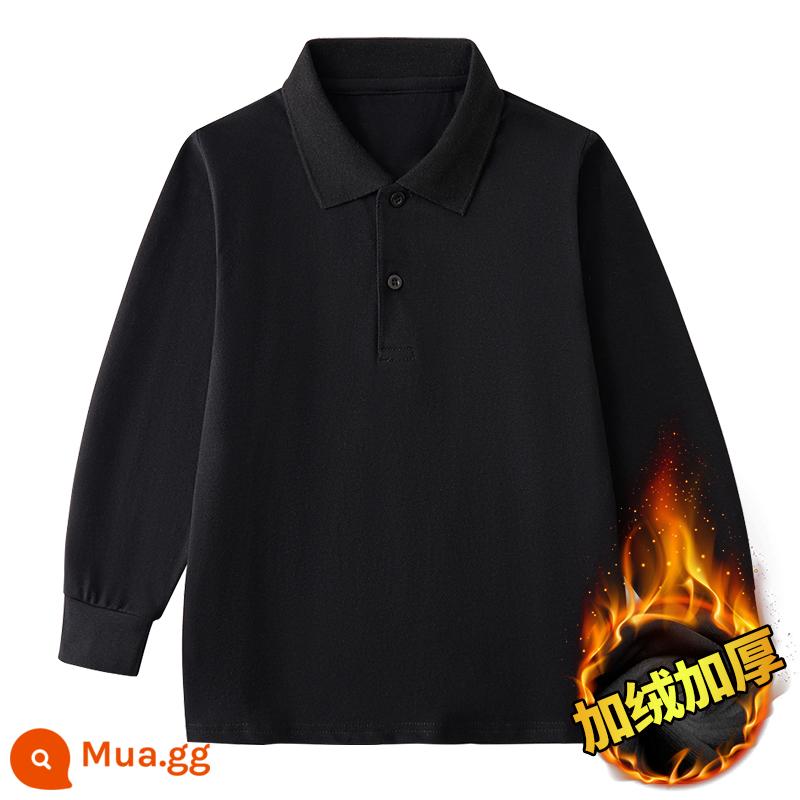 Áo sơ mi Polo trẻ em dài tay có cổ áo thun mùa xuân thu trung và lớn cho bé trai cotton nguyên chất màu trắng đáy áo sơ mi đồng phục học sinh tiểu học nữ - Áo sơ mi Polo đen-kiểu lông cừu