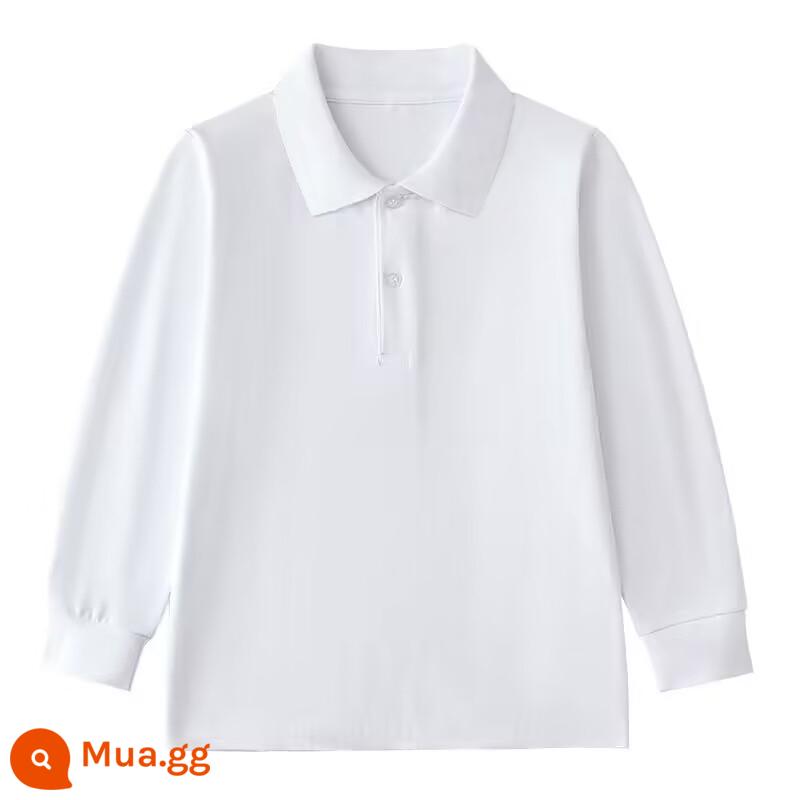 Áo sơ mi Polo trẻ em dài tay có cổ áo thun mùa xuân thu trung và lớn cho bé trai cotton nguyên chất màu trắng đáy áo sơ mi đồng phục học sinh tiểu học nữ - Mẫu áo polo trắng