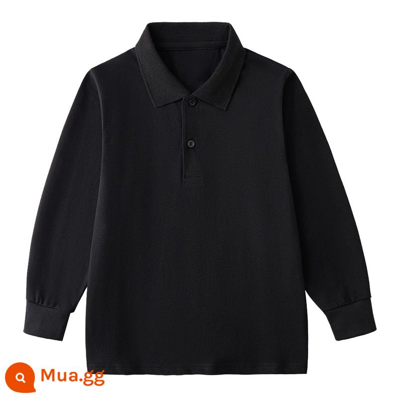 Áo sơ mi Polo trẻ em dài tay có cổ áo thun mùa xuân thu trung và lớn cho bé trai cotton nguyên chất màu trắng đáy áo sơ mi đồng phục học sinh tiểu học nữ - Áo thun polo kiểu dáng màu đen