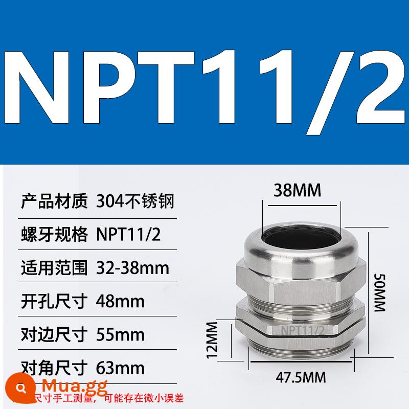 Thép không gỉ 304 chống cháy nổ tuyến kim loại chống thấm nước đầu nối cáp cói nhồi hộp nối khóa mẹ M20 - NPT1 1/2 (đường kính dây 32-38)