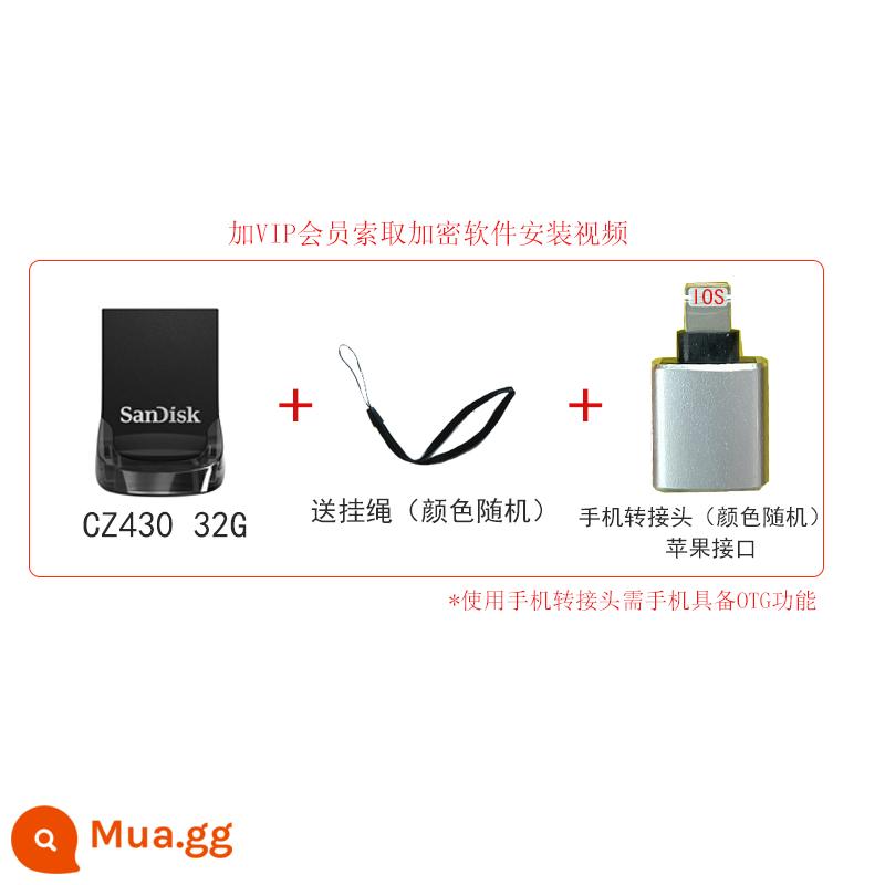 SanDisk32g U disk tốc độ cao usb3.1 CZ430 mát đậu mini xe máy tính cực kỳ krypton chế độ canh gác ổ đĩa flash USB - CZ430 32G+dây đeo+bộ chuyển đổi iPhone (IOS)