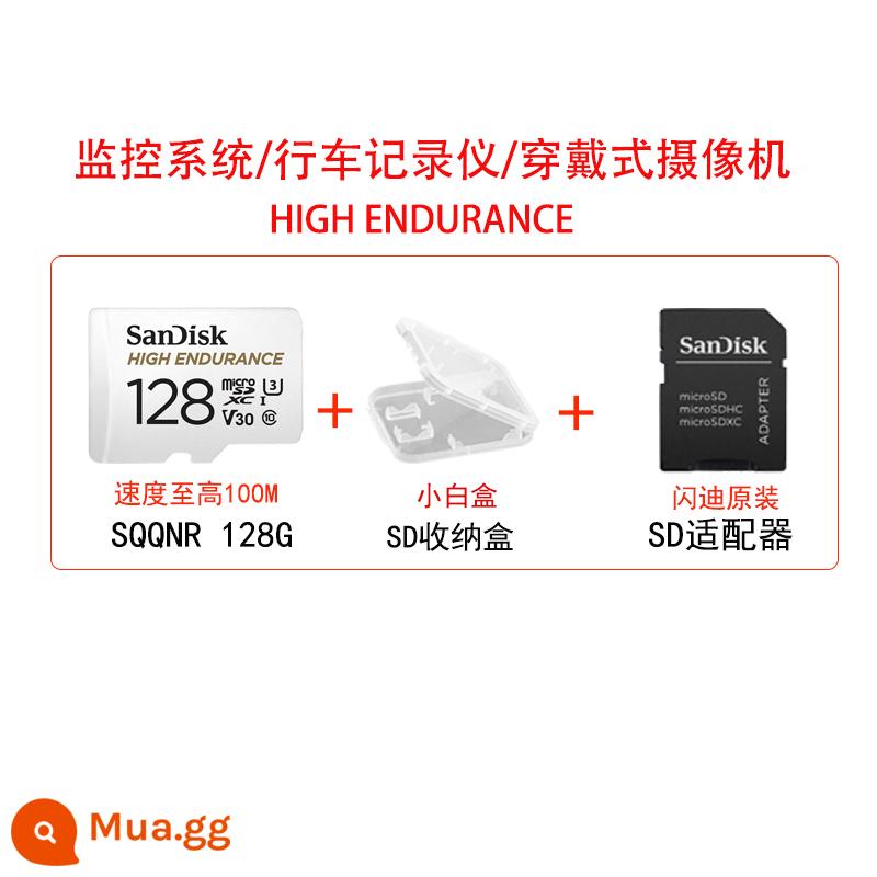 SanDisk độ bền cao video giám sát thẻ nhớ microSD 64G máy ghi hình lái xe thẻ ống kính chụp ảnh giám sát - SQQNR 128G 100M (thẻ ghi đặc biệt) + hộp lưu trữ SD miễn phí + bao đựng thẻ SD