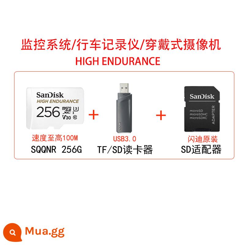 SanDisk độ bền cao video giám sát thẻ nhớ microSD 64G máy ghi hình lái xe thẻ ống kính chụp ảnh giám sát - SQQNR 256G 100M (thẻ ghi đặc biệt) + đầu đọc thẻ 3.0 miễn phí (M400) + ngăn chứa thẻ SD