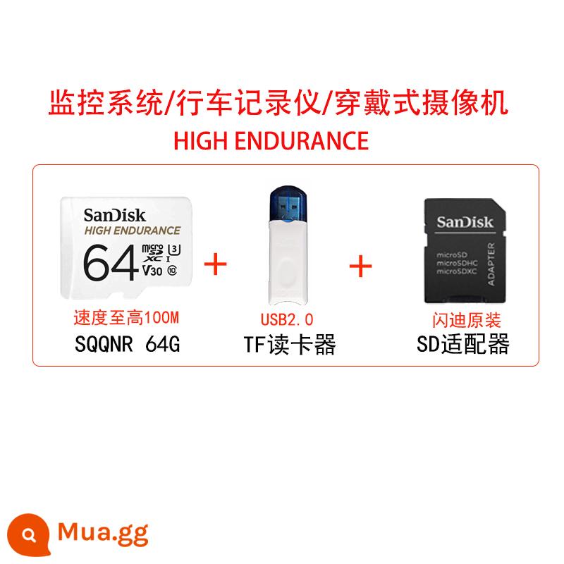 SanDisk độ bền cao video giám sát thẻ nhớ microSD 64G máy ghi hình lái xe thẻ ống kính chụp ảnh giám sát - SQQNR 64G 100M (thẻ ghi đặc biệt) + đầu đọc thẻ 2.0 miễn phí + bao đựng thẻ SD