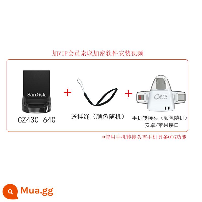 SanDisk32g U disk tốc độ cao usb3.1 CZ430 mát đậu mini xe máy tính cực kỳ krypton chế độ canh gác ổ đĩa flash USB - CZ430 64G + Dây Buộc + Adapter Điện Thoại Apple Android (R018)