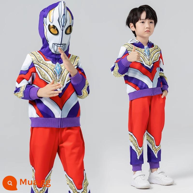 Ultraman quần áo bé trai phù hợp với trẻ em mùa xuân và mùa thu đông quần áo Superman cộng với áo khoác lông cừu Sailo Halloween Zeta - Bộ áo khoác xuân thu [Teliga]