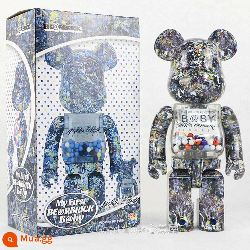 Bearbrick400% bạo lực gấu khối xây dựng gấu trang trí phòng khách mô hình trang trí búp bê Van Gogh búp bê triều chơi gấu - Bắn Mực Qianqiu (phiên bản cao cấp có khớp nứt)