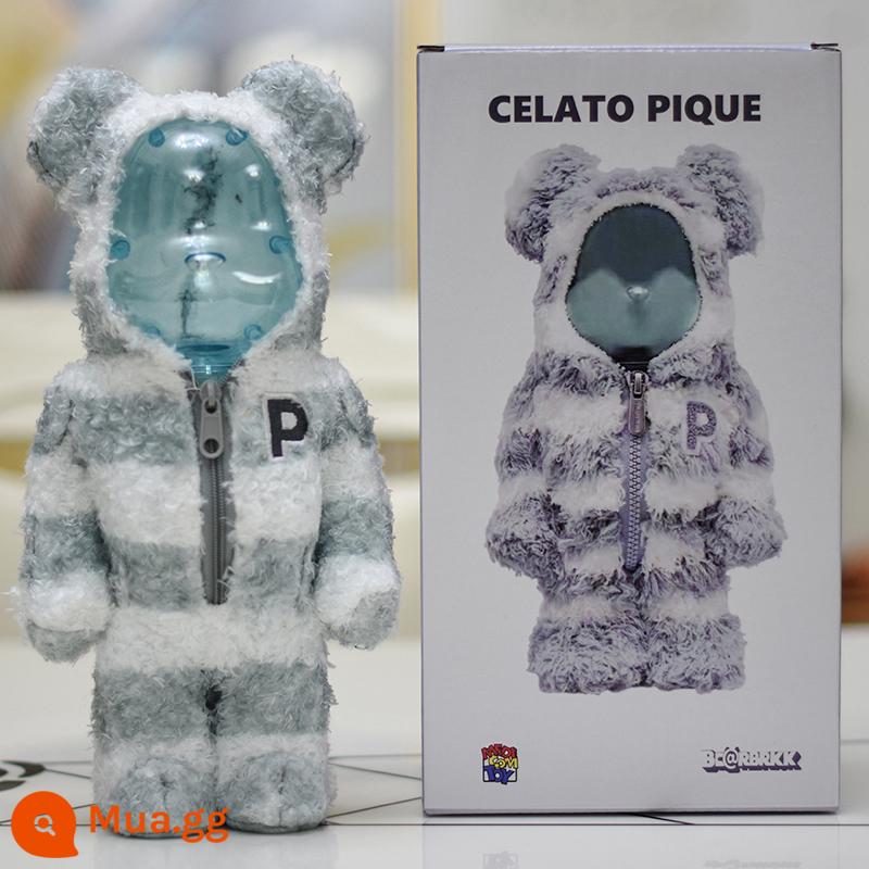 bearbrick bạo lực gấu thủy triều chơi mạ điện khối xây dựng gấu trang trí phòng khách nghệ thuật mô hình búp bê búp bê thủy triều mù hộp - Gấu pyjama màu xanh (phiên bản cao cấp có khớp bấm)