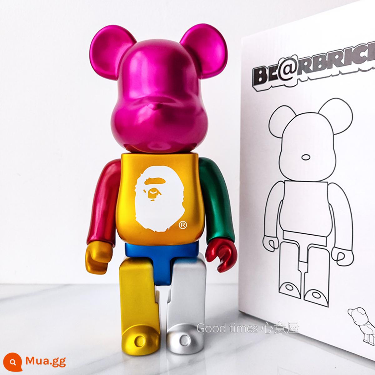 Bearbrick lưới đỏ bạo lực gấu búp bê trang trí phòng khách xây dựng mô hình khối búp bê gấu dâu tây gấu mù hộp quà tặng - Hoa hồng đỏ