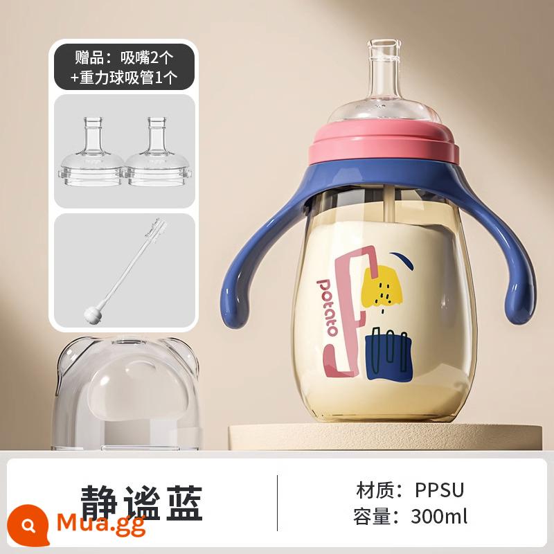 Bình tập uống sippy dành cho trẻ em loại sữa đặc biệt cho bé 1-2-3 tuổi ppsu bình sữa cho bé hai tuổi loại lớn sữa bột chống rơi - Serenity Blue 300ml - Tặng kèm 2 đầu phun chính hãng và 1 bi trọng lực [chống nổ và chống sặc]