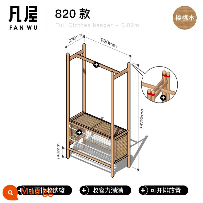 Fanwu đồ nội thất đầy móc gỗ rắn áo giá sàn phòng ngủ hiên giá treo nhỏ lưu trữ - Mẫu Gỗ Anh Đào 820 Tháng 3-[Số gói: 1]