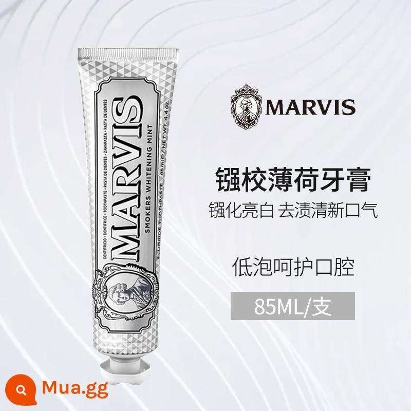 Kem đánh răng Marvis Ý trắng sáng hết ố vàng hôi miệng răng Mars hơi thở thơm mát chống ê buốt Mars nữ - Huahua White Mint 85ml Bạc [Chất tẩy vết khói]