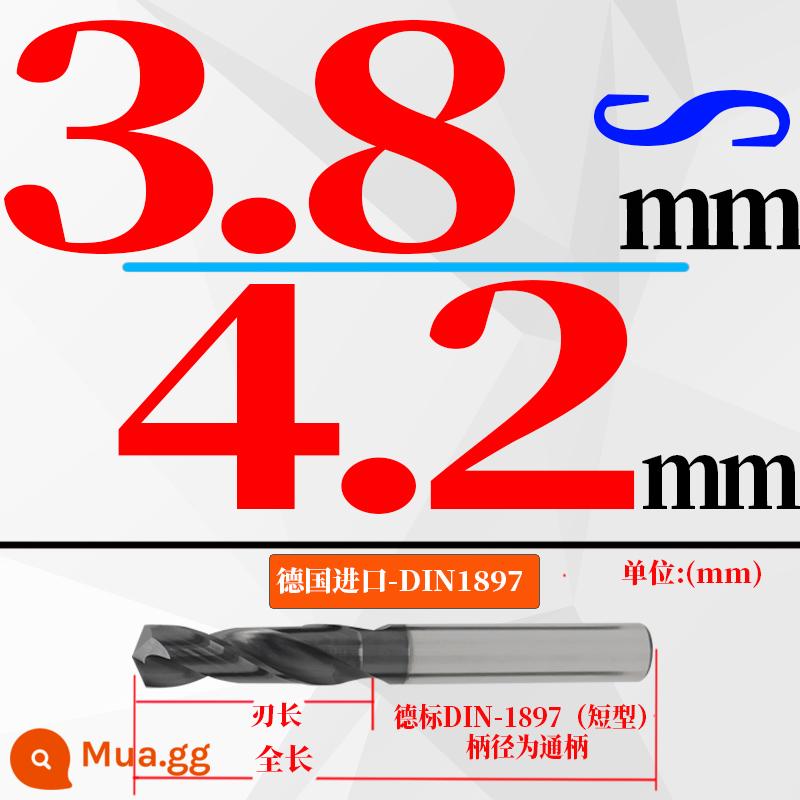 Đức nhập khẩu cứng hợp kim thép vonfram mũi khoan độ cứng cao loại ngắn xử lý nhiệt khuôn thép đúc mũi khoan xoắn 3-20mm - (3,8-4,2) mm * 22 chiều dài lưỡi * 55 tổng chiều dài (1 nhánh) đục ngắn