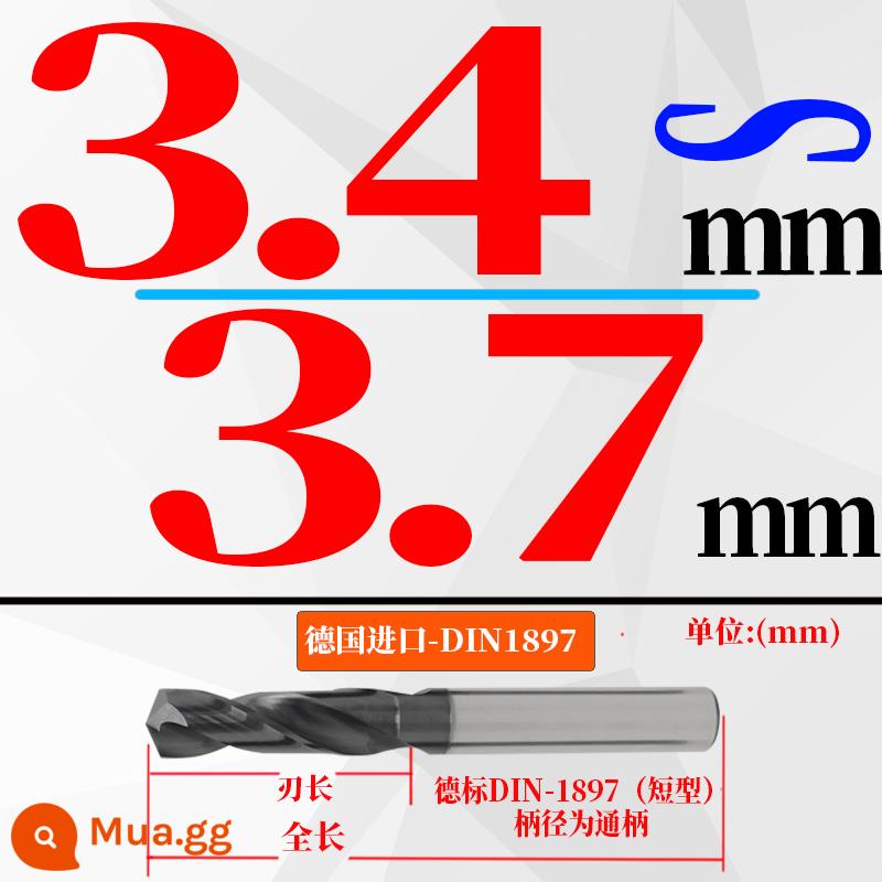 Đức nhập khẩu cứng hợp kim thép vonfram mũi khoan độ cứng cao loại ngắn xử lý nhiệt khuôn thép đúc mũi khoan xoắn 3-20mm - (3,4-3,7) mm * 20 chiều dài lưỡi * 52 tổng chiều dài (1 nhánh) đục ngắn