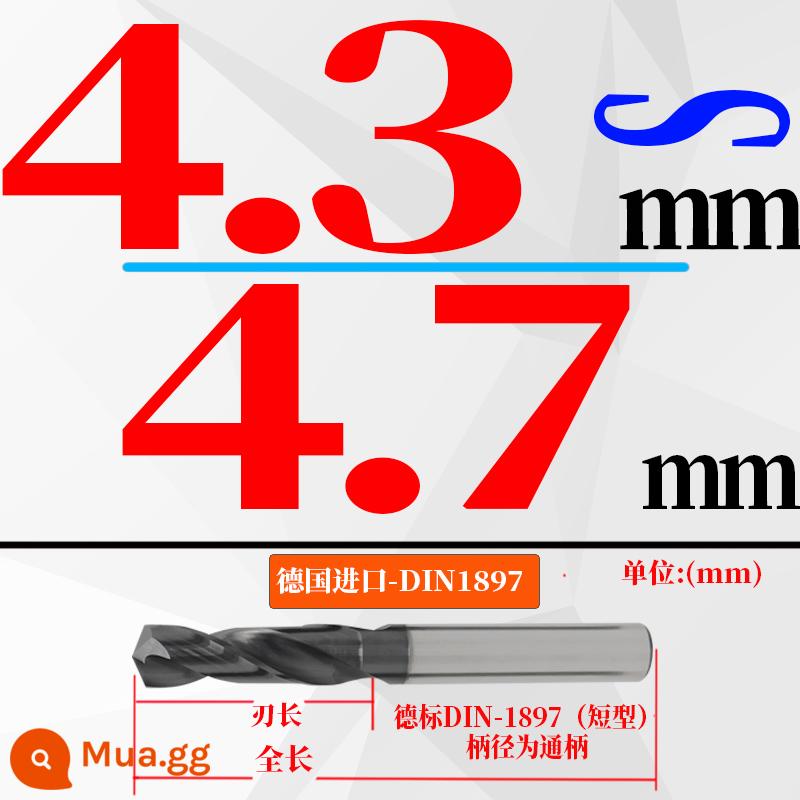 Đức nhập khẩu cứng hợp kim thép vonfram mũi khoan độ cứng cao loại ngắn xử lý nhiệt khuôn thép đúc mũi khoan xoắn 3-20mm - (4.3-4.7) mm * 24 chiều dài lưỡi * 58 tổng chiều dài (1 nhánh) đục ngắn