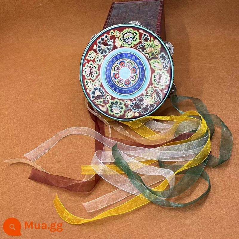 Đôn Hoàng Bay Tambourine Cổ Đạo Cụ Tambourine Hanfu Trẻ Em Cầm Tay Ảnh Trống Ruy Băng Trống Đường Trống Nhạc Cụ Múa - Tambourine hoa có viền trắng và ruy băng đầy màu sắc