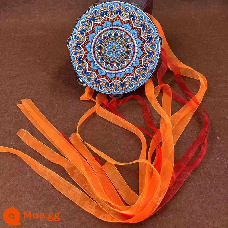 Đôn Hoàng Bay Tambourine Cổ Đạo Cụ Tambourine Hanfu Trẻ Em Cầm Tay Ảnh Trống Ruy Băng Trống Đường Trống Nhạc Cụ Múa - Quốc hoa Đôn Hoàng Ruy băng hai màu cam đỏ viền trắng