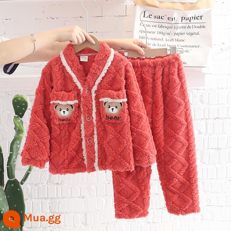 Đồ ngủ cho trẻ em mùa thu và mùa đông nhấp nháy bé gái nội thất nhà bé trai Coral Velvet dày của quần nóng bỏng - 8893 màu đỏ