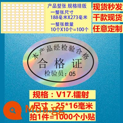 Giấy chứng nhận kiểm định Kiểm định viên QCPASSED sản phẩm đủ tiêu chuẩn nhãn kiểm tra chất lượng laser câm bạc sáng bạc - 17 Nhãn dán Chứng chỉ Laser 05-1000