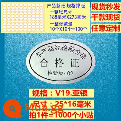 Giấy chứng nhận kiểm định Kiểm định viên QCPASSED sản phẩm đủ tiêu chuẩn nhãn kiểm tra chất lượng laser câm bạc sáng bạc - 19 câm chứng chỉ bạc thanh tra 02-1000 nhãn dán