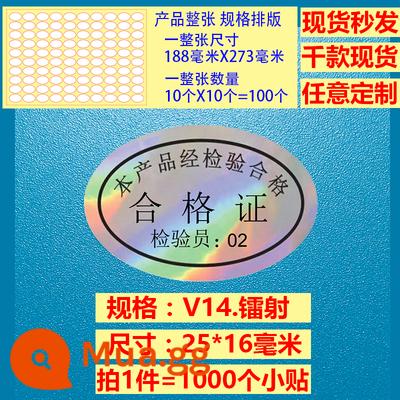 Giấy chứng nhận kiểm định Kiểm định viên QCPASSED sản phẩm đủ tiêu chuẩn nhãn kiểm tra chất lượng laser câm bạc sáng bạc - 14 Nhãn dán Chứng chỉ Laser 02-1000