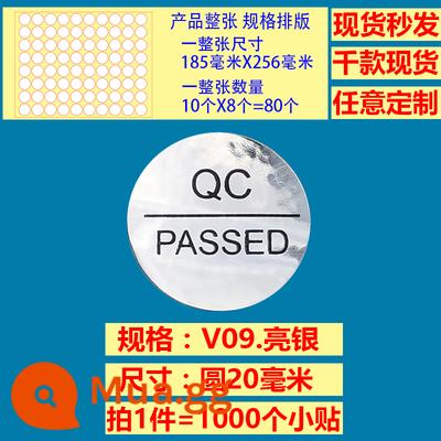 Giấy chứng nhận kiểm định Kiểm định viên QCPASSED sản phẩm đủ tiêu chuẩn nhãn kiểm tra chất lượng laser câm bạc sáng bạc - 9 viên tròn bạc sáng nhãn dán 20-QCPASSED-1000