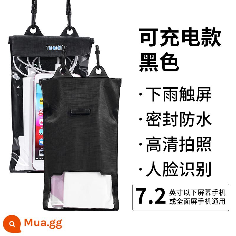 Túi đựng điện thoại di động chống nước cho người giao hàng, hộp bảo vệ điện thoại di động chống mưa có màn hình cảm ứng, túi đeo chéo, túi bơi bè, bộ sạc di động - Đeo chéo - đen [có thể đựng sạc di động + có lỗ tai]