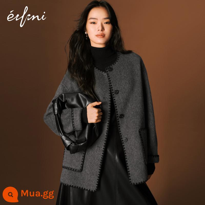 Eveli Có Thể Tháo Rời Khăn Áo Khoác Nhỏ Hương Thơm Phong Cách Ngắn Lông Thỏ Cashmere 2 Mặt Áo Khoác Len Áo Khoác Nữ Mùa Đông 2023 - Bán trước tro hoa