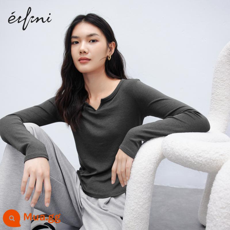 Áo thun cổ chữ V cao cấp Eveli slim fit Tencel len nữ 2023 phong cách lười mùa thu dành cho nữ - Mẫu cổ chữ V nhỏ màu xám đậm sẽ mở bán trước vào ngày 8/11