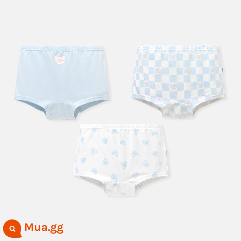 Quần lót nữ Balabala cotton hình tam giác cho trẻ nhỏ và lớn không có kẹp PP bốn góc và ba mảnh - Chú gấu nhỏ dễ thương màu trắng và xanh