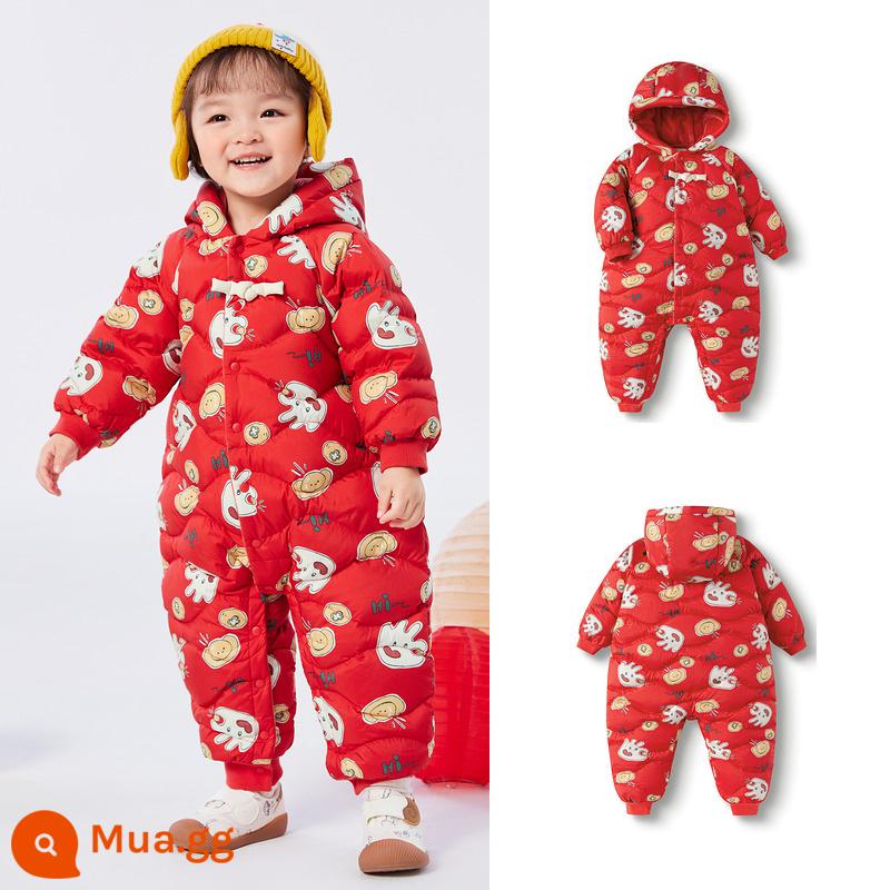 Balabala baby onesie quần áo trẻ sơ sinh áo liền quần 2024 lời chúc mừng năm mới - Thiết kế khóa chảo đỏ Trung Quốc-60611