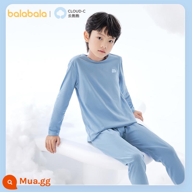 [Lợi ích phát sóng trực tiếp] Bộ đồ lót Balabala cotton nguyên chất quần áo mùa thu cho bé trai và bé gái và quần vệ sinh quần lót ấm áp cho bố mẹ và con cái - Màu xanh (kiểu con trai, loại A thân thiện với da)