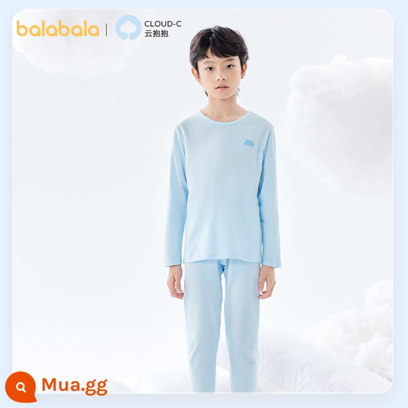 [Lợi ích phát sóng trực tiếp] Bộ đồ lót Balabala cotton nguyên chất quần áo mùa thu cho bé trai và bé gái và quần vệ sinh quần lót ấm áp cho bố mẹ và con cái - Tone xanh (kiểu con trai, thân thiện với da loại A)