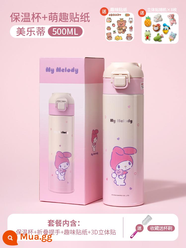 Sanrio Giữ Nhiệt Trẻ Em Cốc Nữ Thực Phẩm Cấp 316 Học Sinh Tiểu Học Cốc Nước Cô Gái Trường Mẫu Giáo Đặc Biệt Ấm Siêu Tốc - Melody 500ML+3D 3D Sticker★316 Kiểm soát nhiệt độ và giữ lạnh [Bộ sưu tập cọ cốc miễn phí]