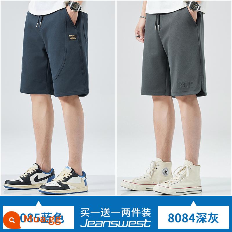 Jeanswest giản dị quần short nam mùa hè mỏng phần rộng dệt kim thể thao bé trai thủy triều thương hiệu thể thao quần năm điểm quần năm điểm - 8085 xanh + 8084 xám đậm